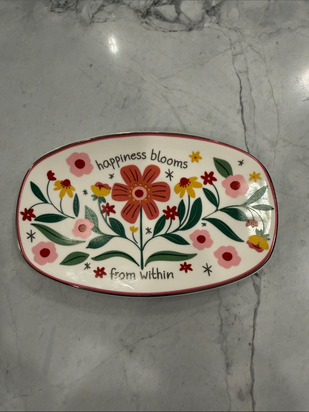 Floral Ceramic Trinket Tray - Pink, Green & Yellow